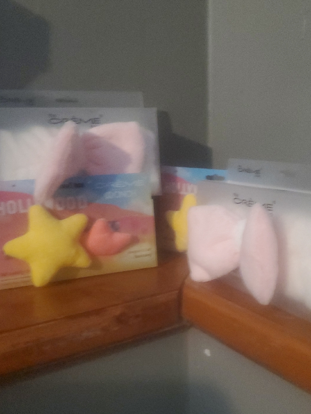 Plush Pink Bunny Ear Headband with Yellow Star Accent